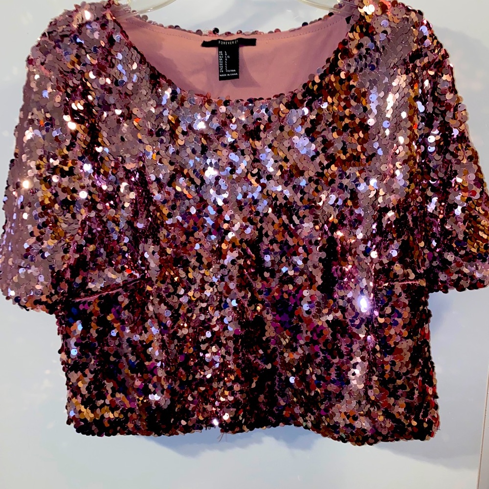 Pink Sequin crop top